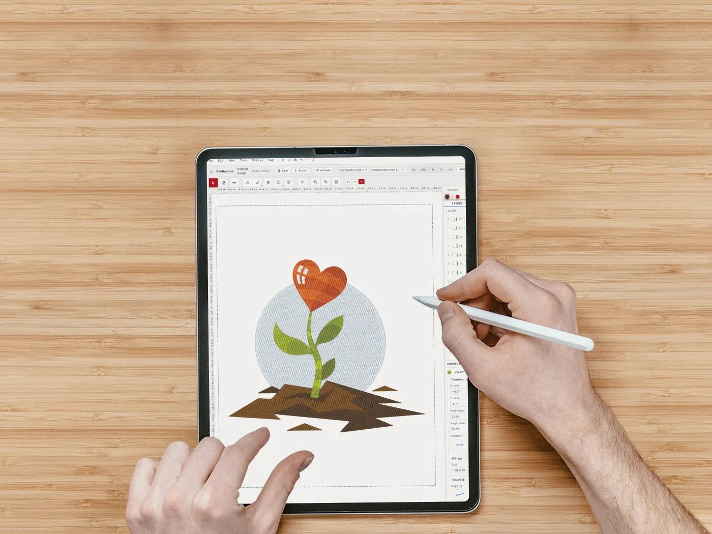 Designing on a tablet with a stylus in Boldbobbin