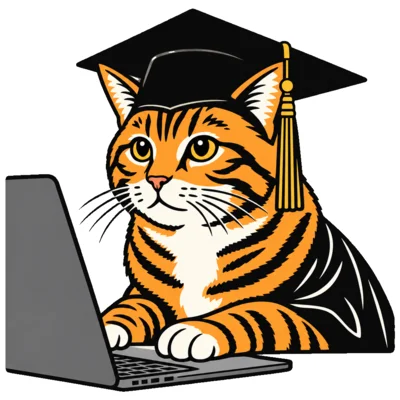 The same cat redrawn as flat orange, black and white shapes with clean hard edges.